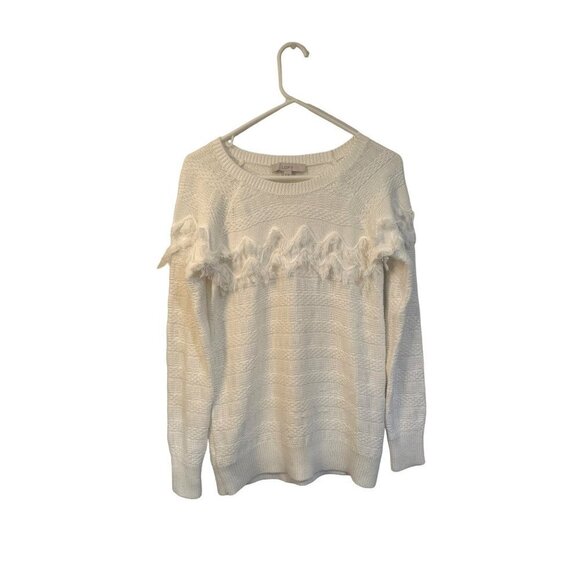 Ann Taylor off white pullover fringe sweater size xs twee - Picture 1 of 10